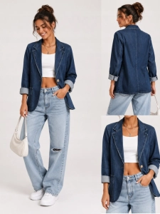 Marynarka jeansowa sportowa MEGI Elastyczna Casual Niebieska L/xl