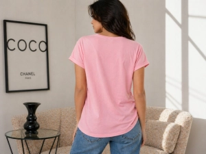 Koszulka damska T-Shirt MOTION z wisienkami serek klasyczna Różowa Jasna