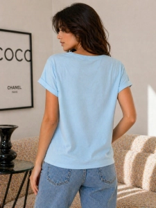 Koszulka damska T-Shirt MOTION z wisienkami serek klasyczna Błękitna