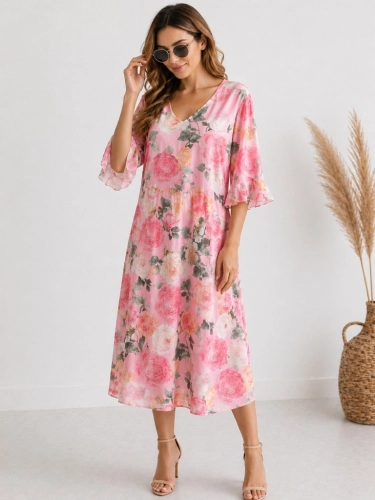 Sukienka z siateczki w kwiaty zwiewna luźna oversize Plus Size