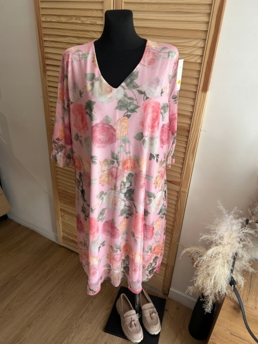 Sukienka z siateczki w kwiaty zwiewna luźna oversize Plus Size