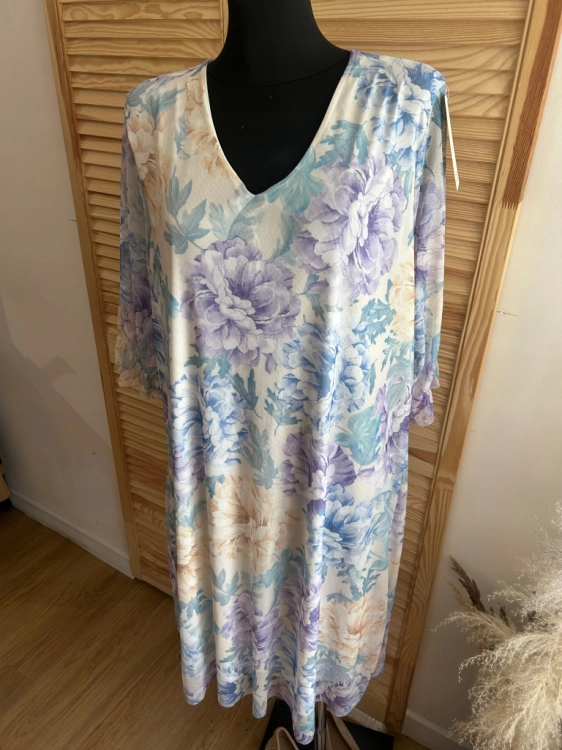 Sukienka z siateczki w kwiaty zwiewna luźna oversize Plus Size Liliowa