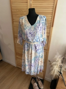 Sukienka z siateczki w kwiaty zwiewna luźna oversize Plus Size Liliowa