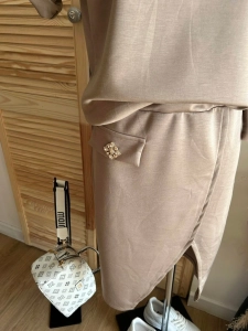Komplet damski Zestaw ze spódnicą Masełkowy Beżowy Letni Elegancki Sportowy