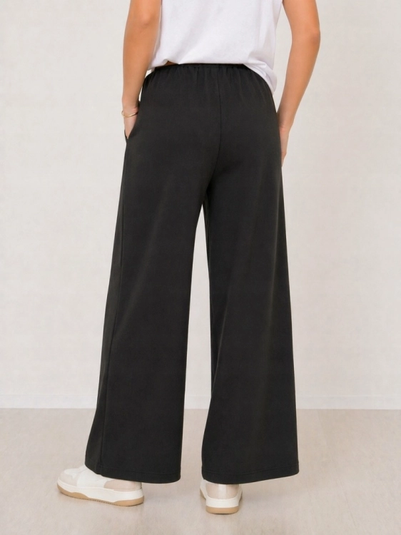 Szerokie spodne damskie Wide Leg Czarne z Paskiem Casual Uniwersalne