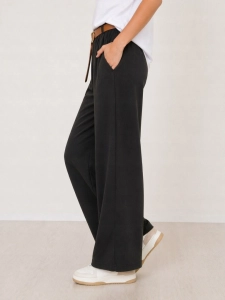 Szerokie spodne damskie Wide Leg Czarne z Paskiem Casual Uniwersalne
