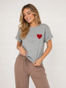 Bluzka Koszulka damska T-Shirt z Serduszkiem Serce Bawełniana Szara