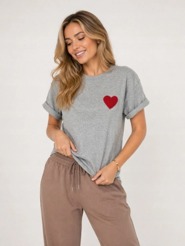 Bluzka Koszulka damska T-Shirt z Serduszkiem Serce Bawełniana Szara
