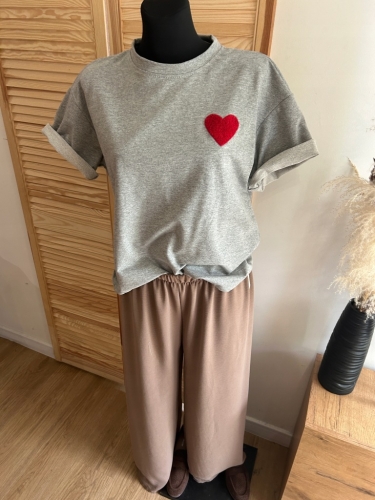 Bluzka Koszulka damska T-Shirt z Serduszkiem Serce Bawełniana Szara