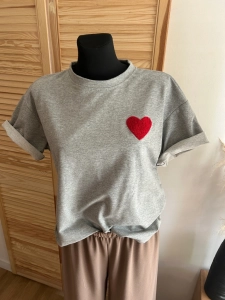 Bluzka Koszulka damska T-Shirt z Serduszkiem Serce Bawełniana Szara
