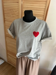 Bluzka Koszulka damska T-Shirt z Serduszkiem Serce Bawełniana Szara