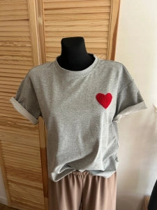 Bluzka Koszulka damska T-Shirt z Serduszkiem Serce Bawełniana Szara