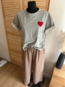 Bluzka Koszulka damska T-Shirt z Serduszkiem Serce Bawełniana Szara