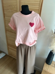 Bluzka Koszulka damska T-Shirt z Serduszkiem Serce Bawełniana Różowa