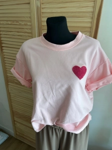 Bluzka Koszulka damska T-Shirt z Serduszkiem Serce Bawełniana Różowa