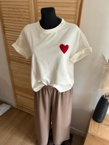 Bluzka Koszulka damska T-Shirt z Serduszkiem Serce Bawełniana Biała