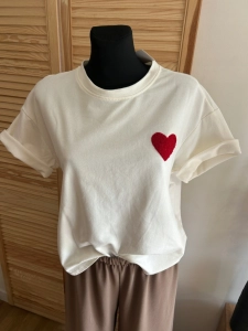 Bluzka Koszulka damska T-Shirt z Serduszkiem Serce Bawełniana Biała