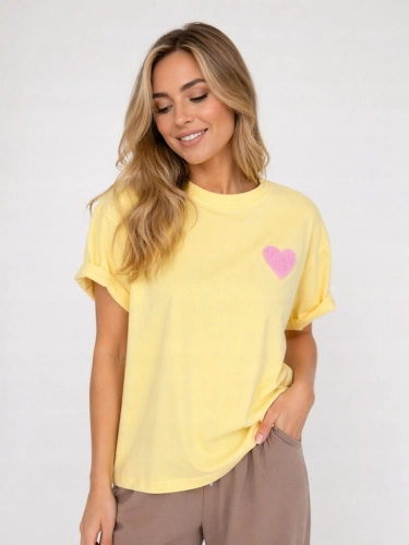 Bluzka Koszulka damska T-Shirt z Serduszkiem Serce Bawełniana Żółta