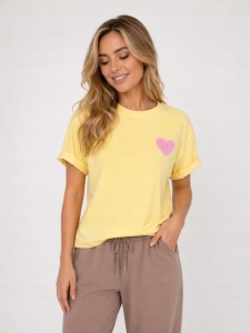 Bluzka Koszulka damska T-Shirt z Serduszkiem Serce Bawełniana Żółta