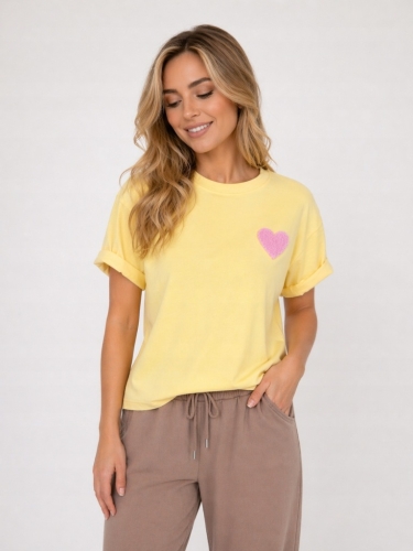 Bluzka Koszulka damska T-Shirt z Serduszkiem Serce Bawełniana Żółta
