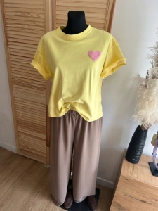 Bluzka Koszulka damska T-Shirt z Serduszkiem Serce Bawełniana Żółta