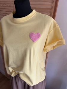 Bluzka Koszulka damska T-Shirt z Serduszkiem Serce Bawełniana Żółta