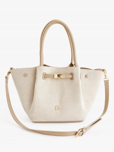 Elegancka torebka damska shopper stylowa i pojemna z misiem beżowa