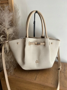 Elegancka torebka damska shopper stylowa i pojemna z misiem beżowa