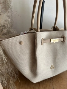 Elegancka torebka damska shopper stylowa i pojemna z misiem beżowa