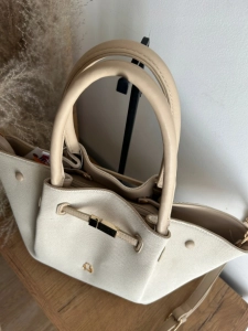 Elegancka torebka damska shopper stylowa i pojemna z misiem beżowa