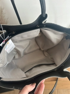 Elegancka torebka damska shopper stylowa i pojemna z misiem czarno-beżowa