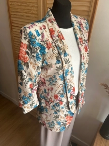 Marynarka w kwiaty wywijany rękaw Modna Wiosenna Niebieska Uniwersalna