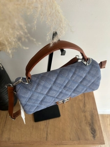 Torebka damska pikowana jeansowa Elegancka Miękka Niebieska
