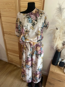 Zwiewne spodnie w kwiaty lejące Szeroka Nogawka Boho z paskiem