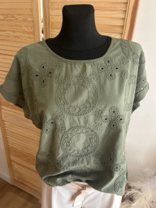 Bluzka damska Koszylka T-shirt Koronkowe Wzory Zielona Khaki