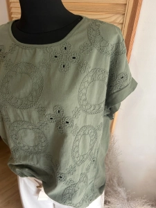 Bluzka damska Koszylka T-shirt Koronkowe Wzory Zielona Khaki