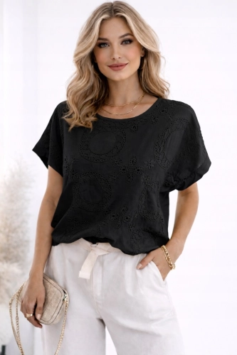 Bluzka damska Koszylka T-shirt Koronkowe Wzory Czarna