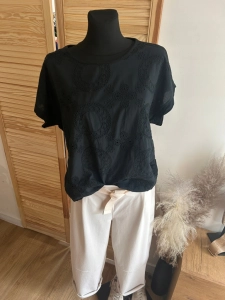 Bluzka damska Koszylka T-shirt Koronkowe Wzory Czarna