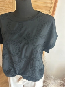 Bluzka damska Koszylka T-shirt Koronkowe Wzory Czarna