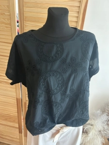Bluzka damska Koszylka T-shirt Koronkowe Wzory Czarna