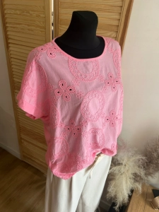 Bluzka damska Koszylka T-shirt Koronkowe Wzory Różowa Landrynkowa