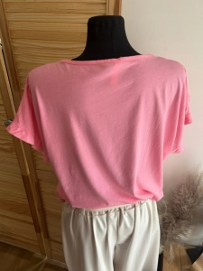 Bluzka damska Koszylka T-shirt Koronkowe Wzory Różowa Landrynkowa