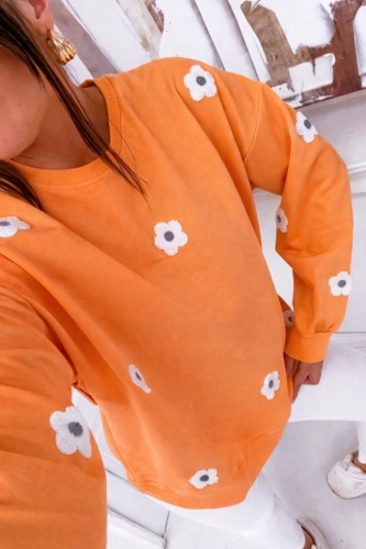 Bluza damska MOTION w kwiaty oversize wygodna sportowa wiosenna POMARAŃCZOW