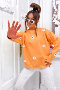 Bluza damska MOTION w kwiaty oversize wygodna sportowa wiosenna POMARAŃCZOW