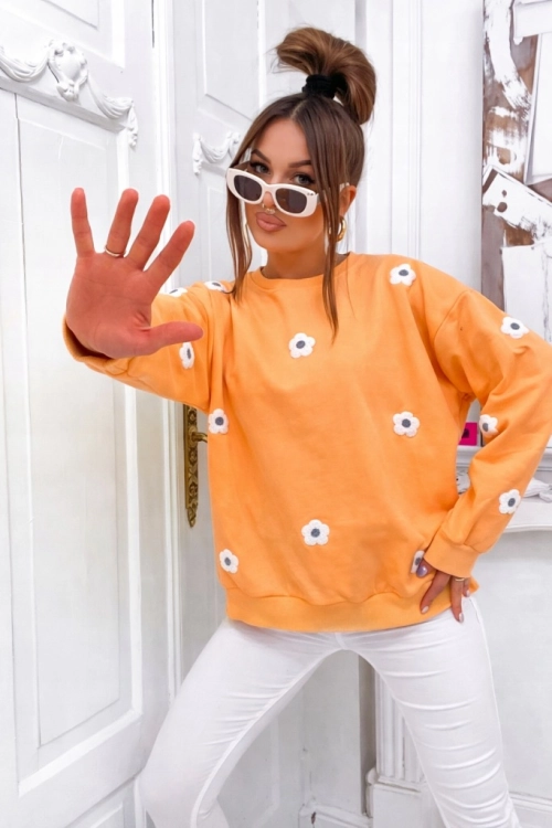 Bluza damska MOTION w kwiaty oversize wygodna sportowa wiosenna POMARAŃCZOW