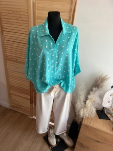 Bluzka damska oversize w Groszki Luźna Elegancka Miętowa