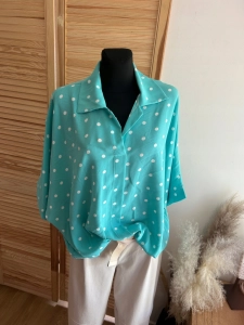 Bluzka damska oversize w Groszki Luźna Elegancka Miętowa