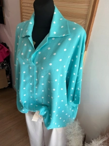 Bluzka damska oversize w Groszki Luźna Elegancka Miętowa