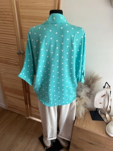 Bluzka damska oversize w Groszki Luźna Elegancka Miętowa
