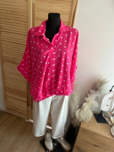 Bluzka damska oversize w Groszki Luźna Elegancka Różowa
